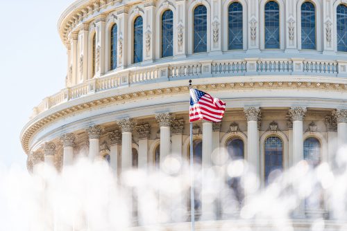 U.S. flag in front of captiol building