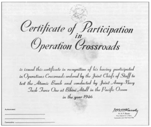 Operation Crossroads Certificate