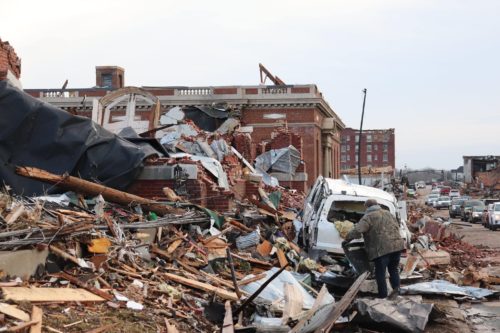 debris and damage from Kentucky tornado