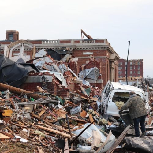 debris and damage from Kentucky tornado