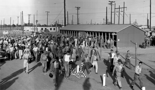 Savannah River Site workers leaving the facility after work