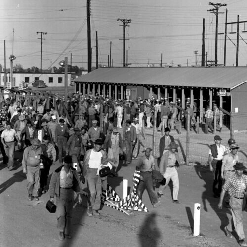 Savannah River Site workers leaving the facility after work